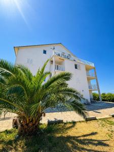 a building with a palm tree in front of it at Mirca by the Sea in Mirce