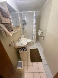 a small bathroom with a sink and a shower at La Pergola in Avegno +54 photos