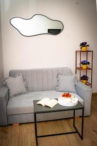 a living room with a gray couch with a table at Apartment Eva Hvar in Hvar +10 photos