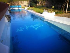 a swimming pool with blue water in a yard at Villa El Jagüel in Sauzal