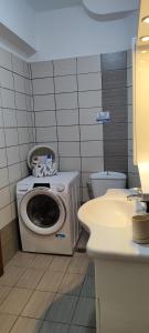 a bathroom with a washing machine and a sink at GDE SPETSES 3bdr HOUSE in Spetses +43 photos