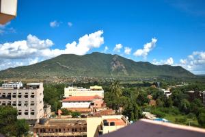 a view of a city with a mountain in the background at Two Oceans Hotel Voi in Voi