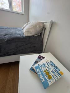 a book sitting on a table in a room at Lossipargi Loft in Haapsalu
