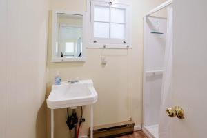 a bathroom with a sink and a mirror and a shower at 2-Bedroom Cottage #1 - Ambleside in Kawartha Lakes +17 photos