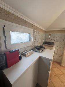 a small kitchen with a counter and a window at Dora sarti in Sarti +28 photos