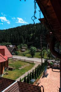 a view of a mountain with trees and a road at Садиба "Едем" in Mykulychyn