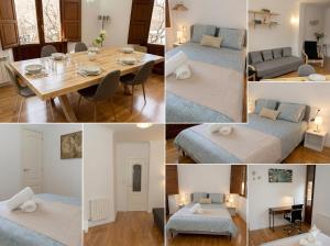 a collage of photos of a bedroom and a living room at Suite Alhambra Puerta Bib-Rambla in Granada