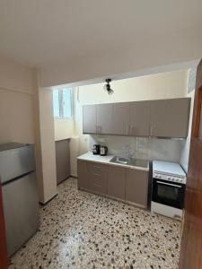 a small kitchen with a sink and a stove at Derveni Nest Apartment in Rodhéa