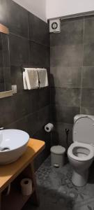 a bathroom with a white toilet and a sink at Thea Monastiraki in Nafpaktos
