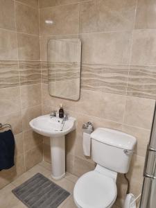 a bathroom with a toilet and a sink at Large Holiday Apartment Enniscrone in Enniscrone