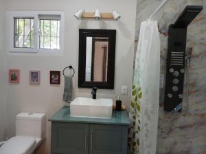 a bathroom with a sink and a mirror at Casa Magnolia in El Socorro