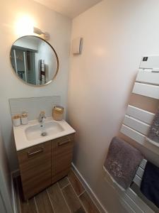 a bathroom with a sink and a mirror at Le nid des mésanges in Veigné