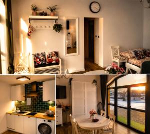 a collage of photos of a kitchen and a room at Siedem Światów in Jurgów +23 photos