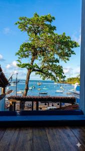 a view of a beach with a tree and the water at Hostel IndiaJara in Itacaré