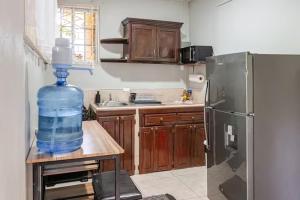 a kitchen with a large water bottle on a table next to a refrigerator at Mona Master suite in Kingston +10 photos