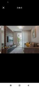 two pictures of a room with a bed and a television at Nosso lar hostel in Cuiabá