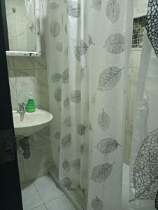 a bathroom with a shower curtain with a sink at APARTAMENTOS Don GUILLE in Santa Rosa de Cabal +12 photos