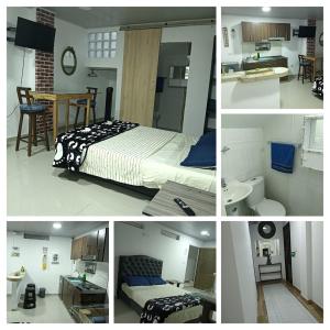 a collage of pictures of a bedroom and a kitchen at APARTAMENTOS Don GUILLE in Santa Rosa de Cabal