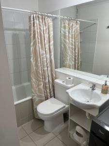 a bathroom with a toilet and a sink at Plaza Cervante II in Santiago