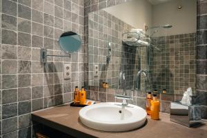 a bathroom with a sink and a mirror at Domein Fonteinhof B&B in Borgloon