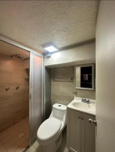 a bathroom with a toilet and a sink at Suites Central in Guadalajara +42 photos