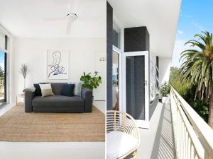 two images of a living room with a couch at Avalon Beachside Apartment Pool Beach Access in Avalon +2 photos