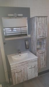 a bathroom with a sink and a mirror at Hotel Dupuis in Valkenburg