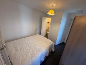 a bedroom with a white bed and a light at Kinsale town centre 3 in Kinsale