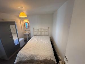 a small bedroom with a white bed and a sink at Kinsale town centre 3 in Kinsale