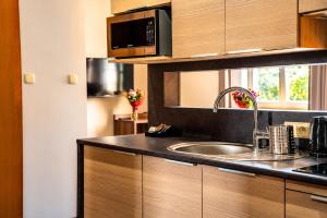 a kitchen with a sink and a microwave at Apart Neptun in Gdańsk