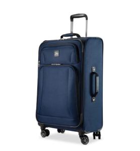 a blue suitcase sitting on wheels on a white background at El Sultans Men Only in Kigali