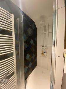 a shower with a glass door in a bathroom at Clos La Chavenière in Chissey-lès-Mâcon