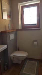 a bathroom with a white toilet and a window at Sonnseit in Sankt Johann in Tirol +5 photos