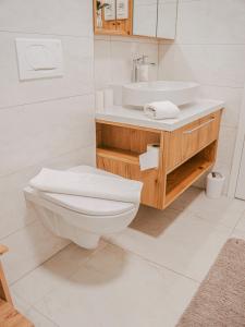a bathroom with a toilet and a sink at Cozy Corner in Bovec +73 photos
