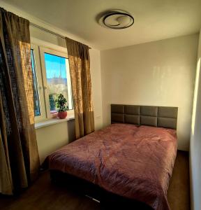 a bedroom with a bed and a window at Apartments Javor in Veľký Slavkov