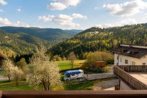 a truck parked in a field with a mountain at Erica in Folgaria