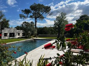 a swimming pool in the backyard of a house at Calma Blanca in Castries