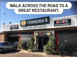walk across the road to a great restaurant at Rudman's Private Love Nest in Boksburg