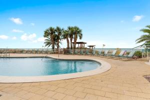 a swimming pool with palm trees and chairs in a resort at Beach Colony East 7D in Perdido Key