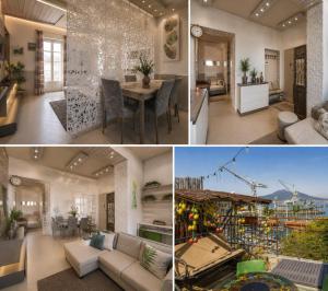 a collage of photos of a living room and dining room at Garden view Rooftop in Castellammare di Stabia