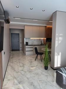 a kitchen with a table and a chair in a room at CENTRAL Park in Vinnytsya