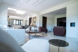 a living room with couches and a coffee table at Gaia Villa in Thesprotikón