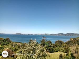a view of a body of water with trees at Cabaña Chaicura in Ancud