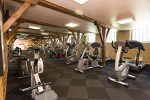 a gym with rows of treadmills and exercise bikes at La Villa 103 in Lombez
