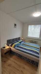 a bedroom with a large bed with a window at Apartmán pro 4 osoby, Most M1 in Most