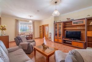 a living room with a couch and a tv at Cubo's Casa La Peña in Antequera