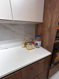 a kitchen counter with a gold object on it at River city-Сайран in Almaty