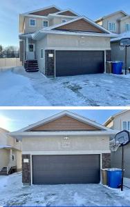 two pictures of a house with a garage at 2705 B Makowsky Crescent, Regina in Regina