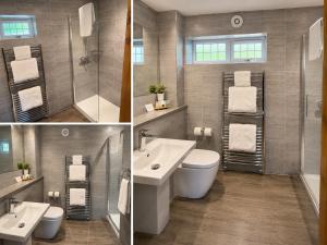 two pictures of a bathroom with a sink and a toilet at The Stanwick Hotel in Stanwick
