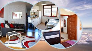 a collage of a kitchen and a living room at Apartament Aga Świnoujście in Świnoujście